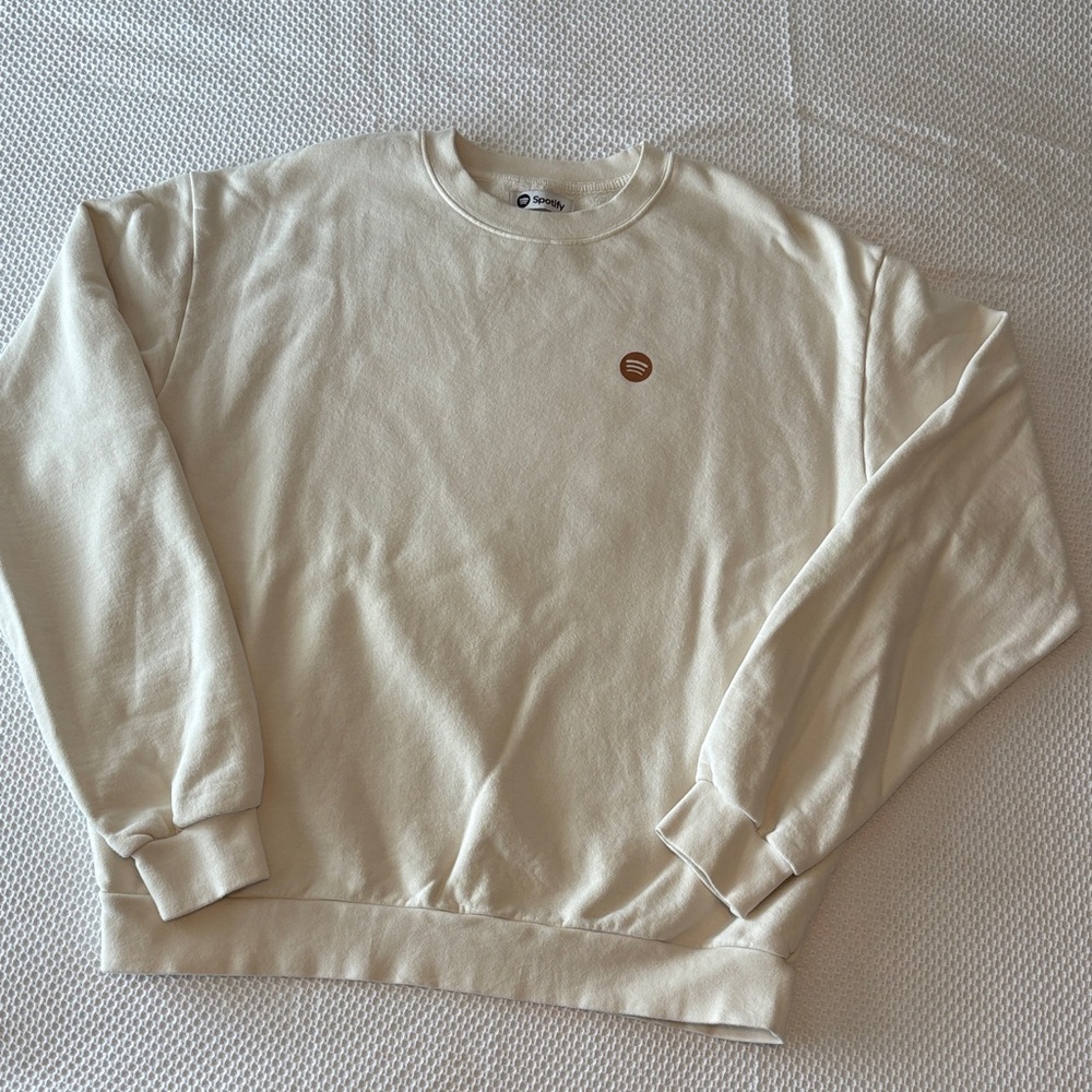 Spotify Crewneck Sweatshirt Cream, size Large Made in USA, 100% cotton